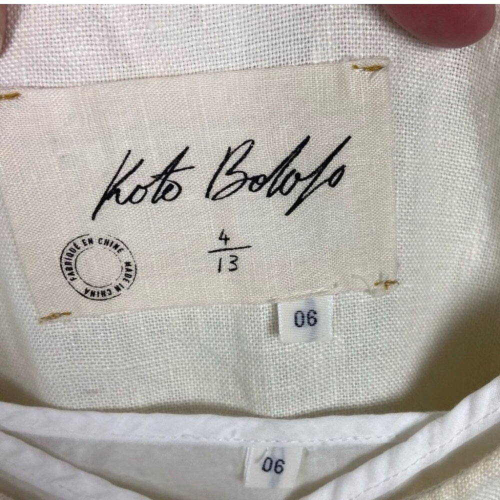 Anthropologie Koto Bolofo White Annike Linen Dress Size 6 Textured Midi Length - Picture 7 of 8